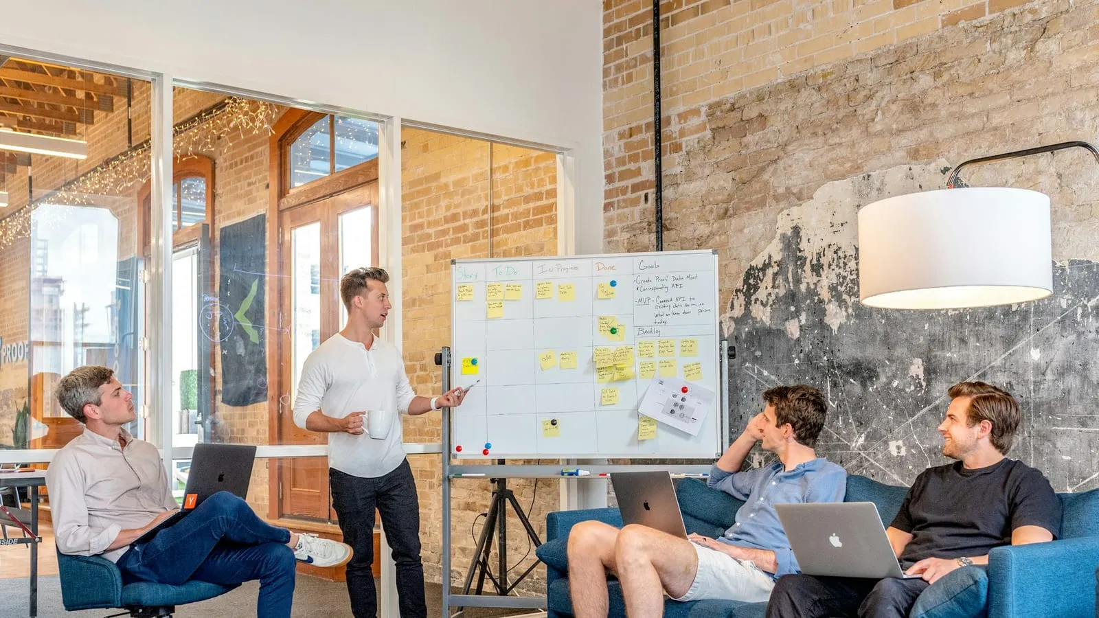 A product team planning a roadmap at a whiteboard